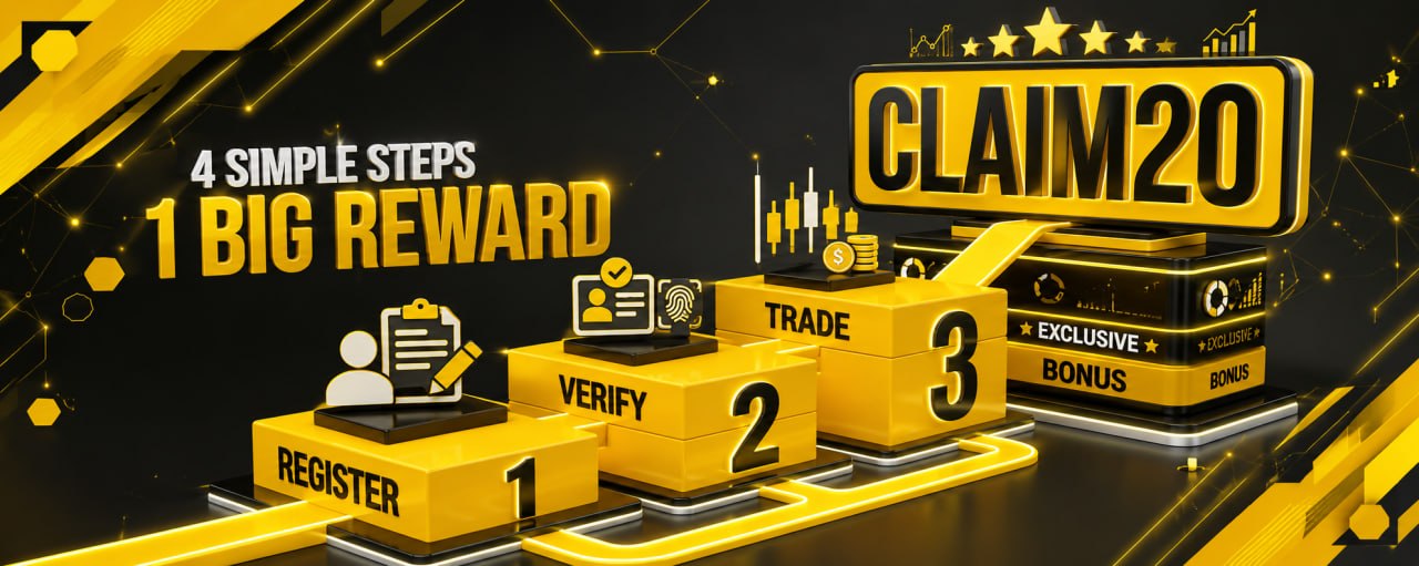 Step-by-step Binance registration process showing referral code CLAIM20, email verification, identity verification and account security